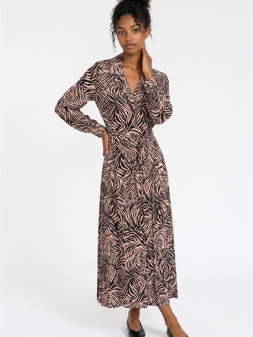 Topshop Blush and Black Zebra-Print Long Sleeve Maxi Dress